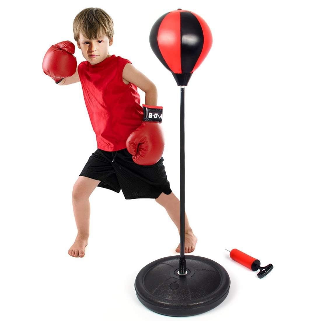 NSG JS1000 Boxing Set Red With Black Inflatable Punching Bag Spring Loaded Pole for sale online 