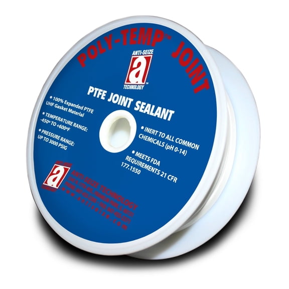 Poly-Temp 28007 White Joint Sealant 100% PTFE Gasket Material Expanded UHF Adhesive Tape, 1/4" x 50' CA3