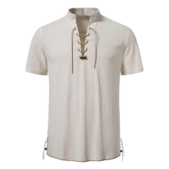 Camisetas Elvqul para Hombre Stretch Casuales Blanco sin Estampado Manga Corta con Solapa Botones