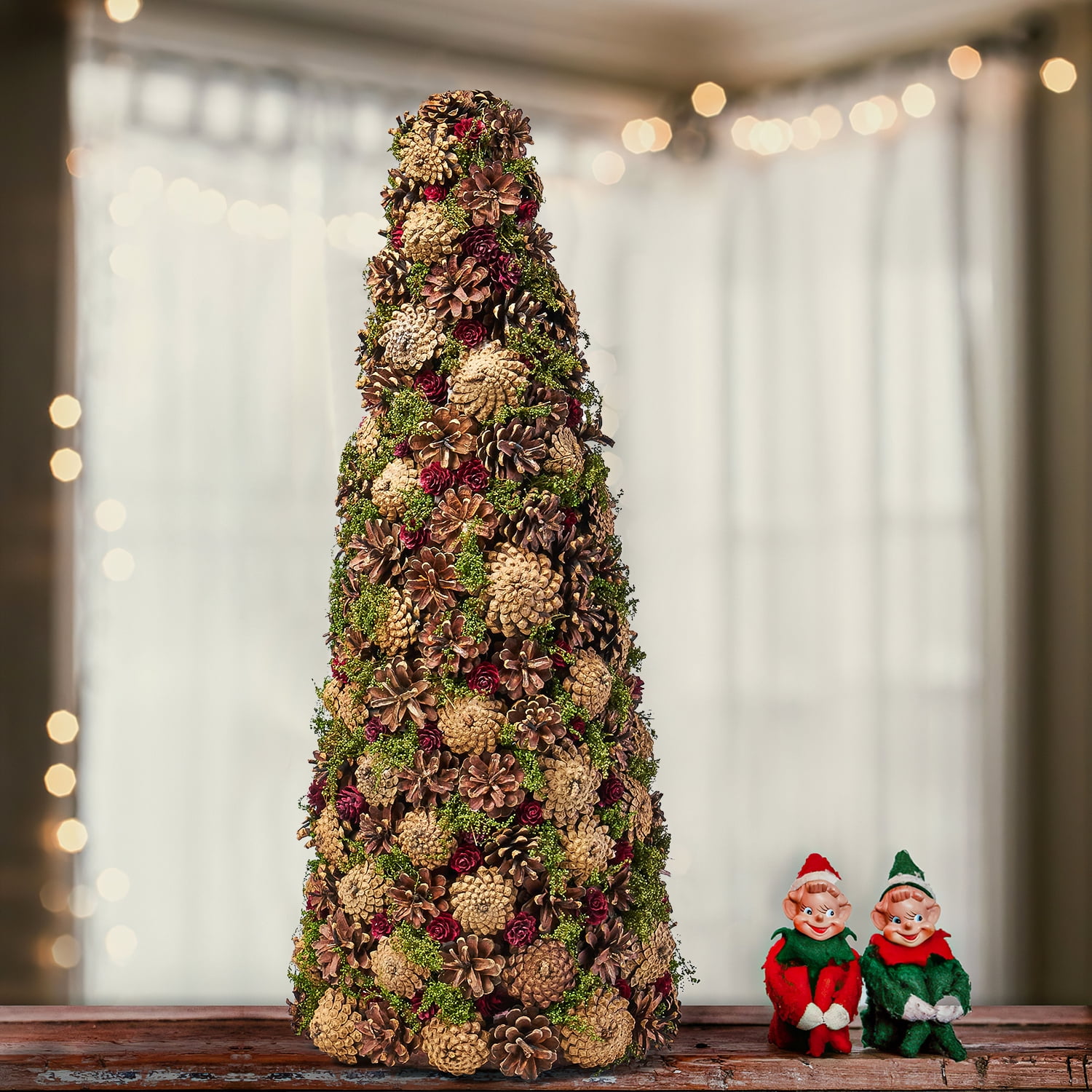 Kepooman Pre-Lit Table Top Christmas Tree, Mini Christmas Tree, Small Artificial Christmas Pine Cone Tree for Table Kitchen Holiday Decor, Natural Kepooman Pre-Lit Table Top Christmas Tree, Mini Christmas Tree, Small Artificial Christmas Pine Cone Tree for Table Kitchen Holiday Decor, Natural