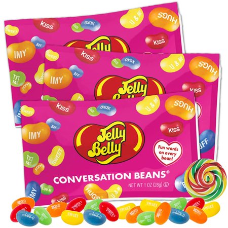 Jelly Belly Conversation Beans, Valentines Classroom Exchange Candy, Pack of 3, 1 Ounce Per Bag