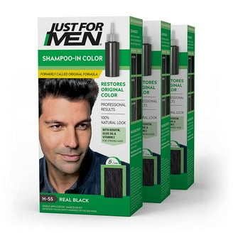 Just For Men Shampoo-in Hair Dye for Men, H-55 Real Black, 3 Pack