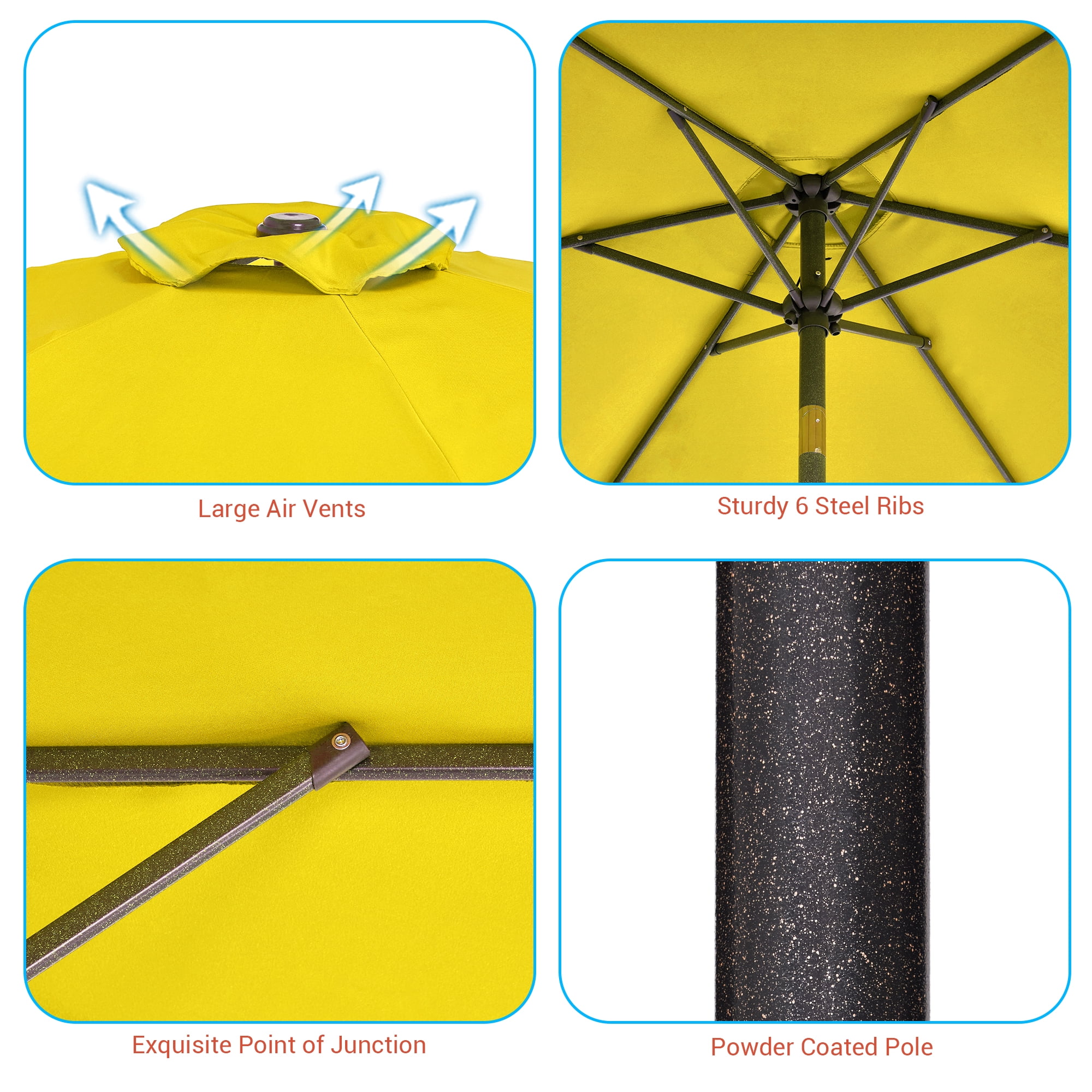 Sonerlic 7.5ft Round Outdoor Patio Shade Umbrella with Steel Frame for Yard,Garden,Poolside and Deck,Yellow