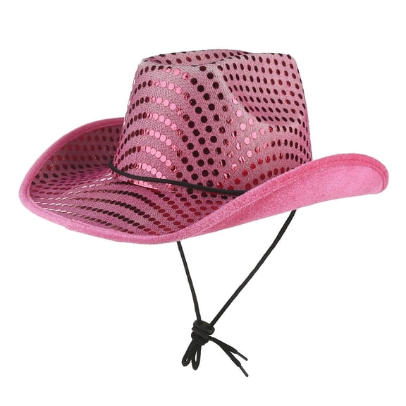 Xfvqtps Mens and Womens Glitter Sequin Cowboy Hat Wide Brim Adjustable Strap Western Cowboy Style Performance Hat