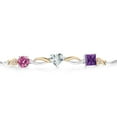 thumbnail image 2 of Gem Stone King 925 Silver and 10K Yellow Gold Pink Moissanite Sky Blue Aquamarine Purple Amethyst and Lab Grown Diamond Tennis Bracelet for Women By Keren Hanan (1.88 cttw, Adjustable up To 9 inch), 2 of 4