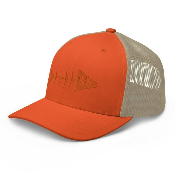 Clishirt Adult Unisex Embroidered Orange Fish Adjustable Orange Khaki Retro Trucker Hat