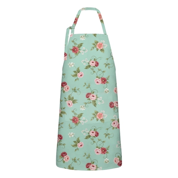 Pioneer Flower Floral Print Pattern Apron for Women and Men, Cotton Linen Waterproof with Pockets, Adjustable, 33x27 Inch for Kitchen, Gardening, BBQ, Salon