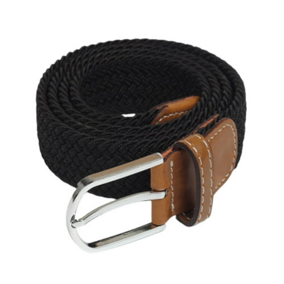 SWSMCLT Unisex Belt Holeless Womens Flexible Elastic Web BeltFabric Belt Mens Casual Stretch Braided Ladies Canvas Woven Webbing Webbed Belts Metal Buckle Black One Size