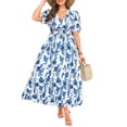thumbnail image 1 of Vestido Pinup Fashion para mujer, talla grande, floral, azul y blanco, 1 of 6