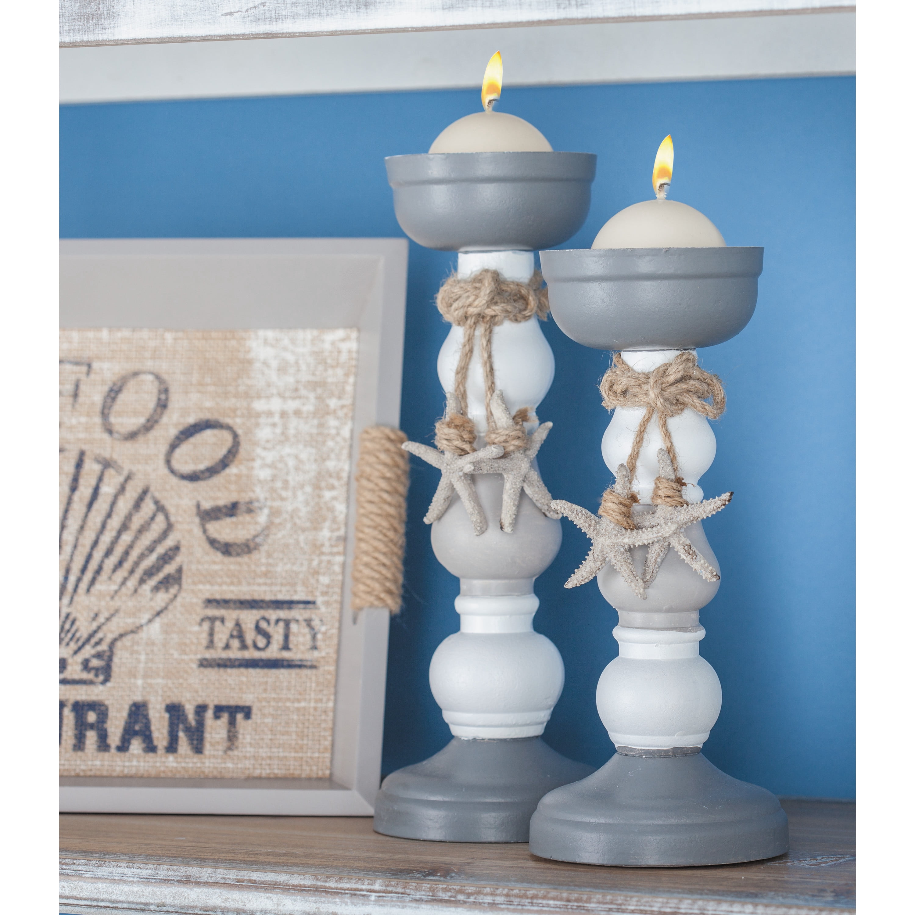 DecMode 10", 12"H Candlestick, Grey, 2 - Pieces