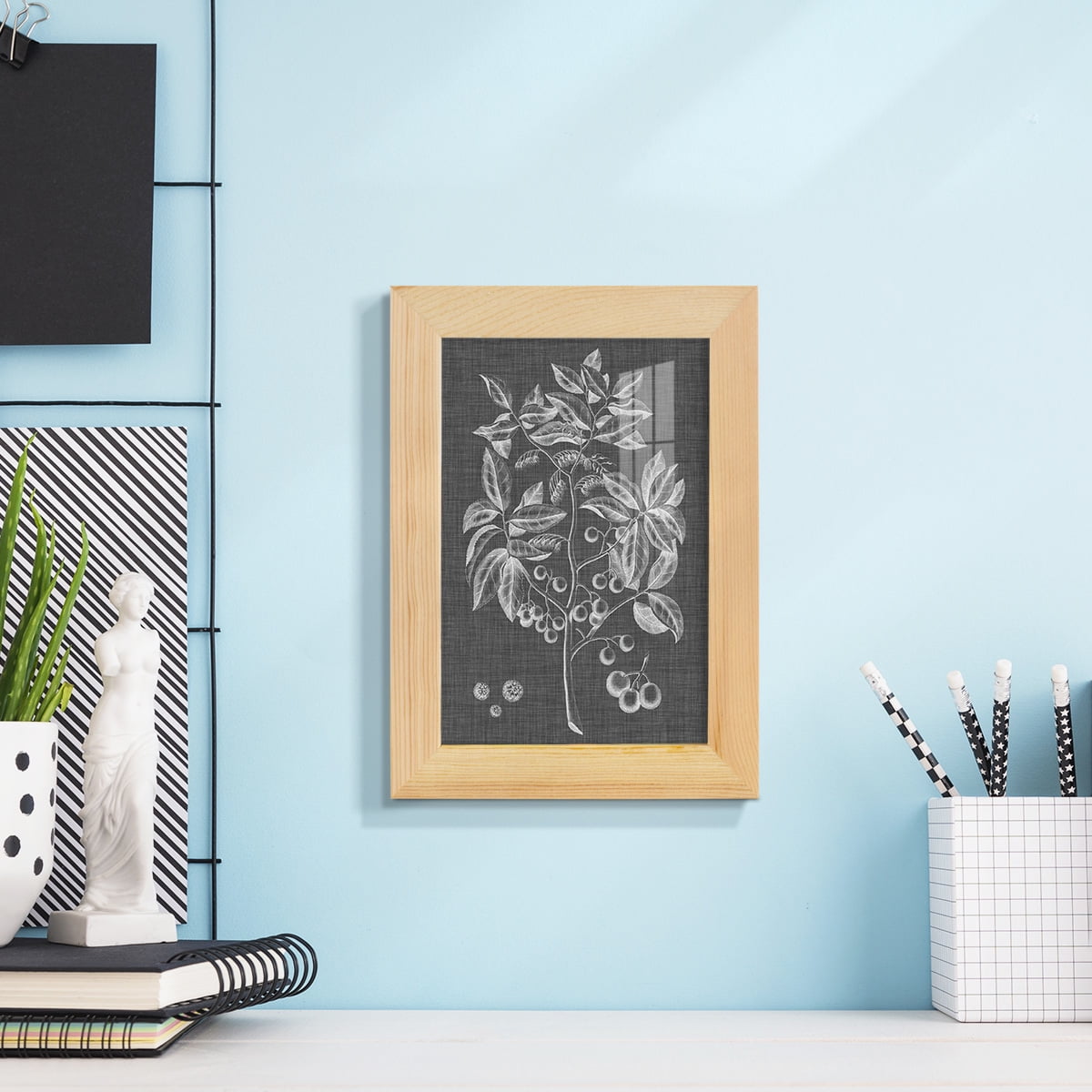 Graphic Foliage VI - Framed Print w/glass - Natural Wood