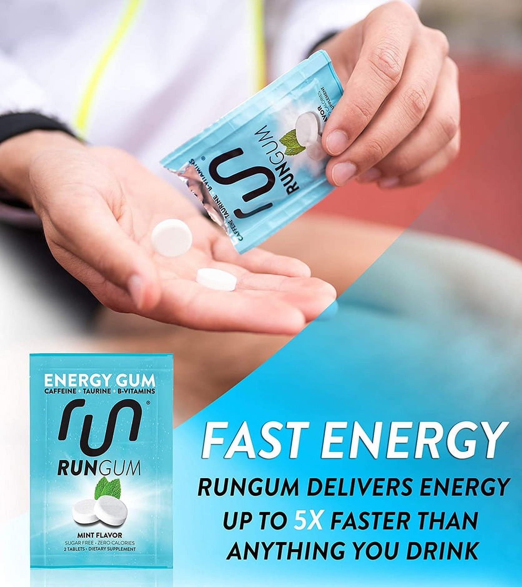 (3 pack) Run Gum Mint Energy Gum 50mg Caffeine Taurine & B-Vitamins per Piece, 2 Pieces