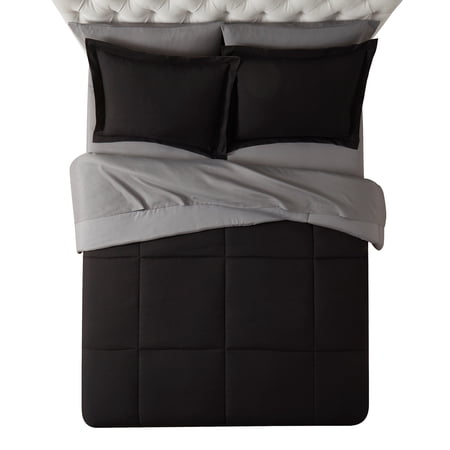 MAINSTAYS ALL IN ONE REVERSIBLE COMFORTER AND SHEET SET- 7 PIECE, FULL, BLACK