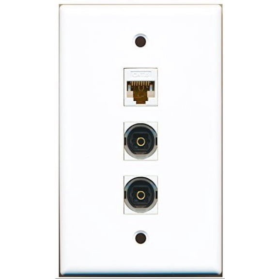 RiteAV - 2 Port Toslink and 1 Port Cat6 Ethernet White Wall Plate