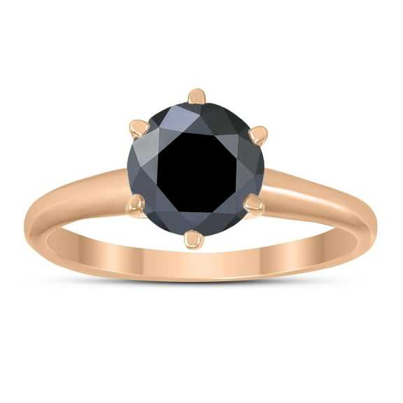 1 1/2 Carat Round Black Diamond Solitaire Ring in 14K Rose Gold