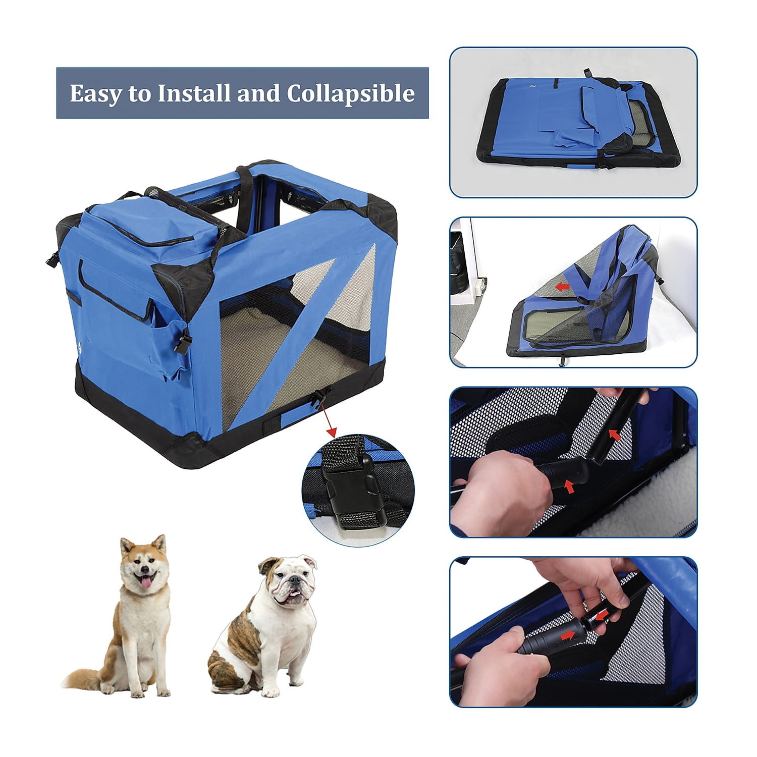 Jespet 3-Door Soft-Sided Folding Travel Pet Crate (Large; Royal Blue), PSC-36BL