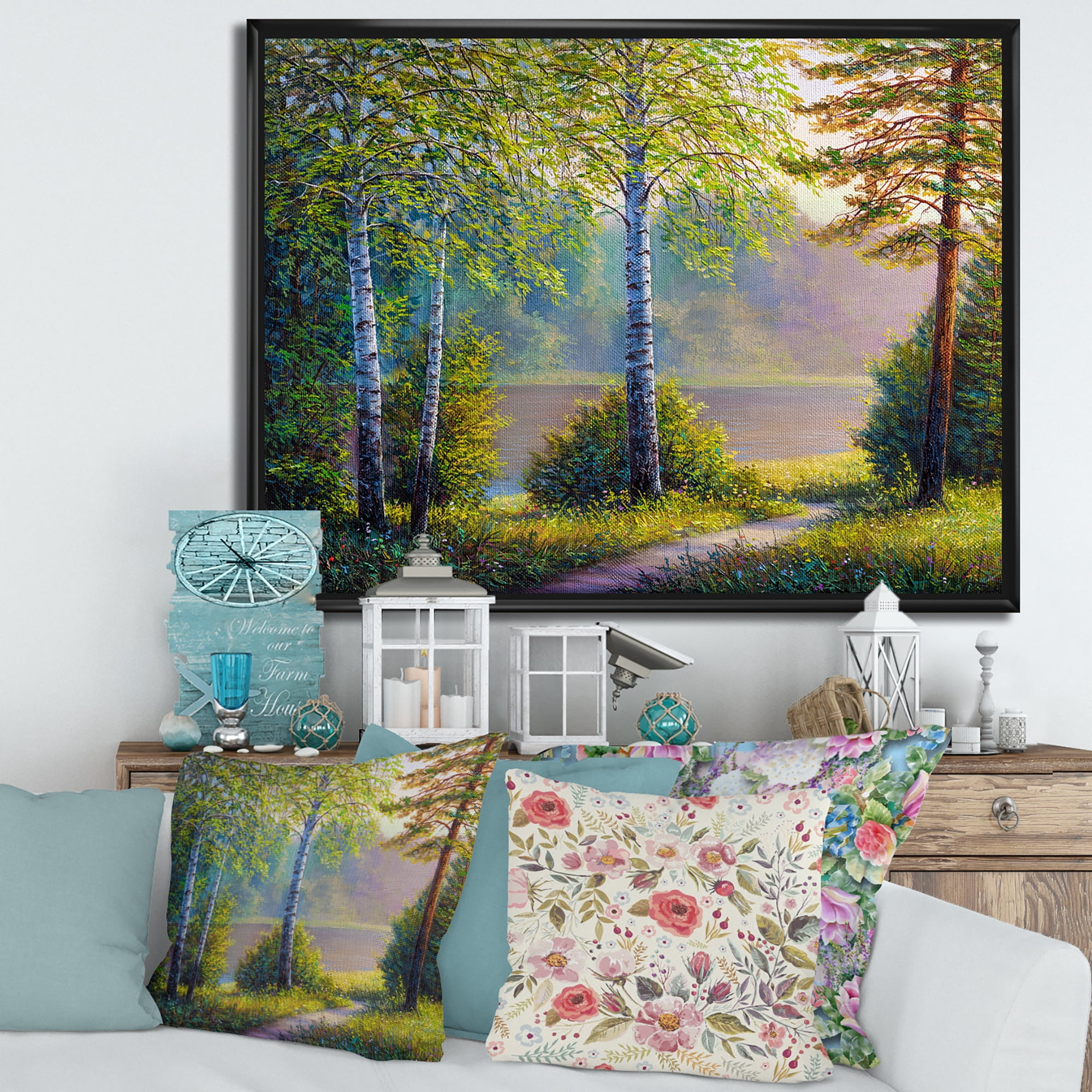 Designart 'Subtle Sunset Light Through The Trees I' Traditional Framed Canvas Wall Art Print