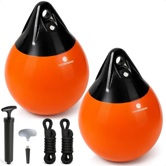 Five Oceans Boat Buoy 2 Pack, 12" x 15" Orange/Black Marine-Grade Vinyl – 5084-ORG-BLK-2PK