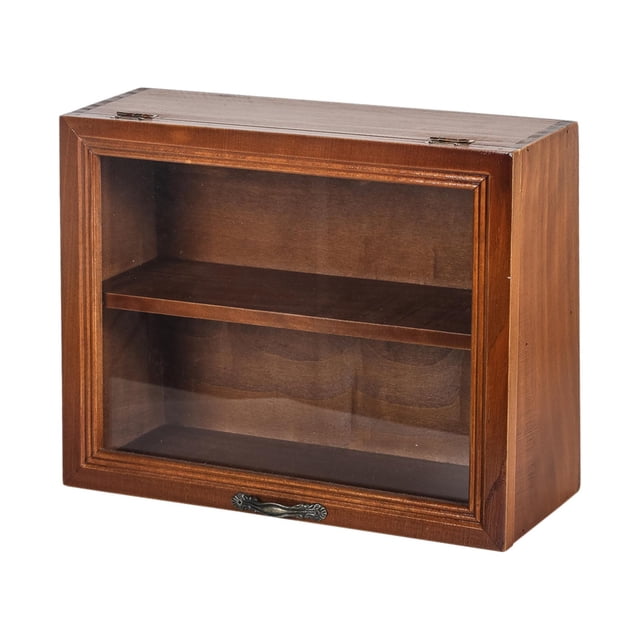 Gabinete de almacenamiento de escritorio de madera con puerta 2 niveles Organizador Estante Soporte de almacenamiento para coleccionables Perfume BLESIY Gabinete de almacenamiento de escritorio