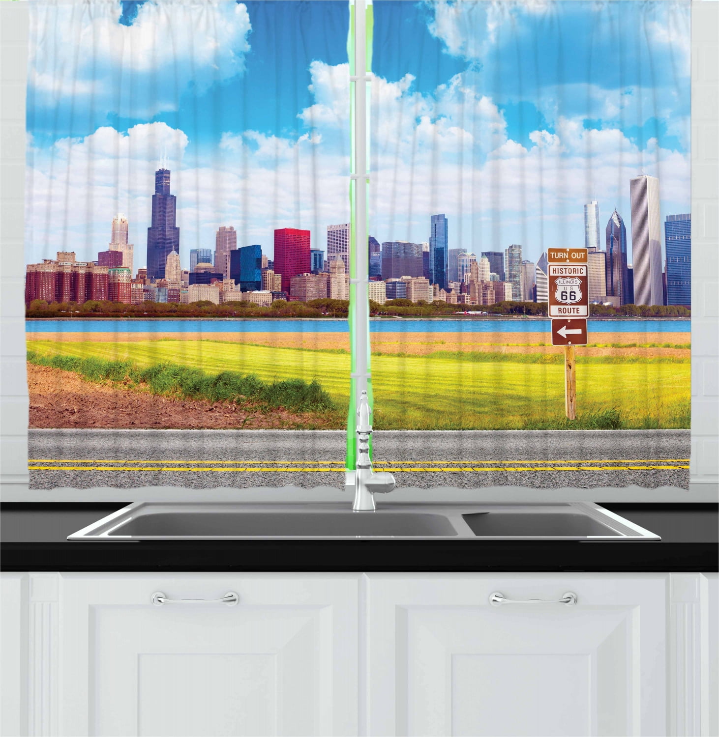 Window Curtains 3D Photo Printing Blockout Drape Fabric Route 66 Highway Scenery 