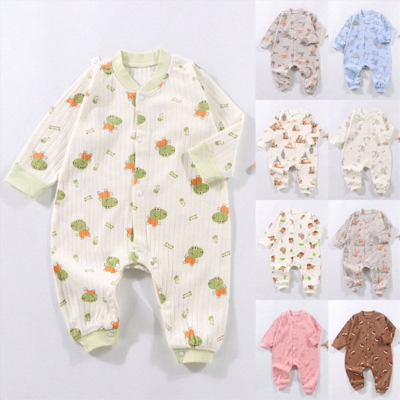 6-9 Months Newborn Baby Bodysuits Baby Cotton Long Sleeved Newborn Toddler Clothes Boys And Girls Baby Romper Pajamas Crawling Clothes,Light Green Jumpsuit Bodysuit