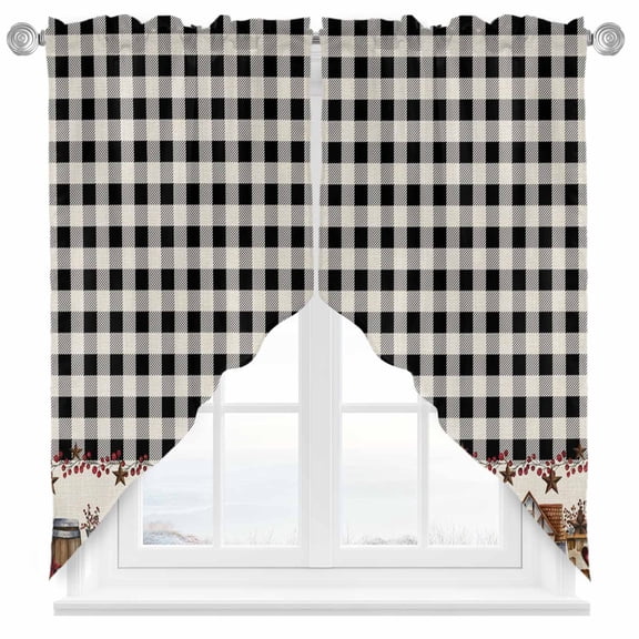 Country Barn Swag Curtain Valance for Windows, House Bucket Farmhouse Black Buffalo Plaid Window Treatments Short Swag Topper for Kitchen Windows Bathroom Bedroom, 36"x45"