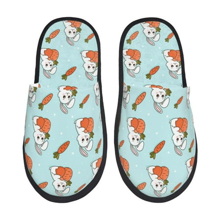 Balery Rabbit Is Eating Carrots Slient Indoor Furry Fleece Comfort House Shoes Soft Non-Slip Home Shoes Cotton slippers House Slippers-- Large