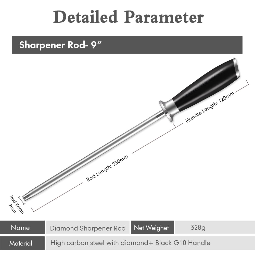 TURWHO 9inch Diamond Sharpener Rod Kitchen Chef Knife Sharpening Rod Stick Bar