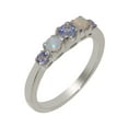 thumbnail image 1 of LBG British Made 10k White Gold Womens Ring Natural Tanzanite & Opal band Ring - 33 size options - Size 7.5, 1 of 7