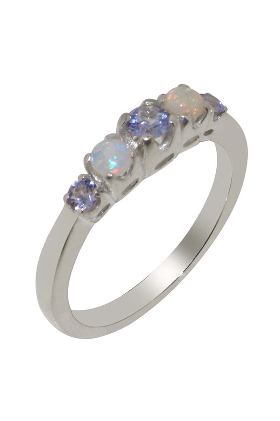 LBG British Made 925 Sterling Silver Tanzanite & Opal ring Womens band Ring - 33 size options - Size 11.75