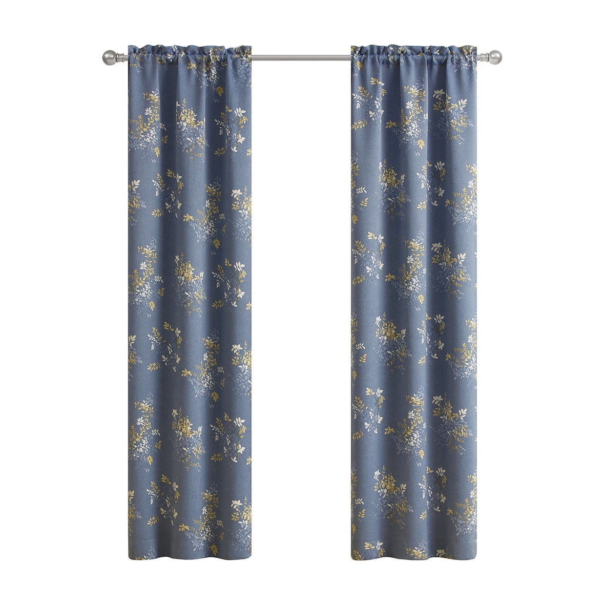 Mainstays Blackout Curtain Panel Pair, Set of 2, Botanical Print Blue, 30"W x 84"L