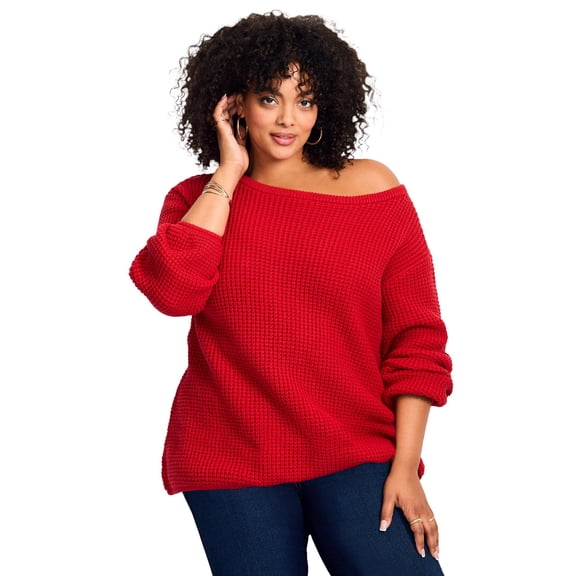 Avenue Women's Plus Size Waffle Stitch Pullover Sweater