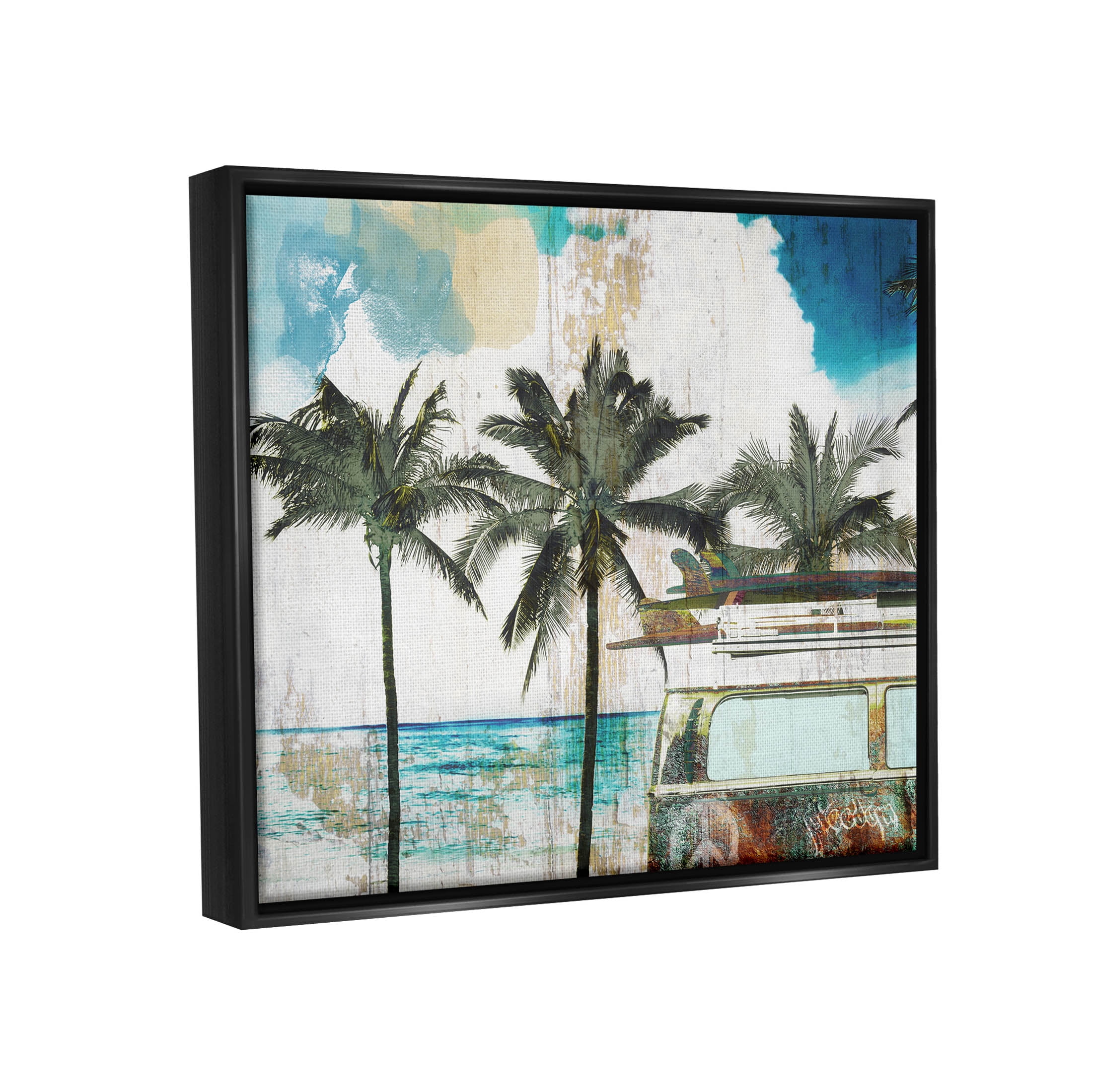 Stupell Industries Rustic Vacation Palm Trees Graphic Art Jet Black Floating Framed Canvas Print Wall Art, Design by Sophie 6