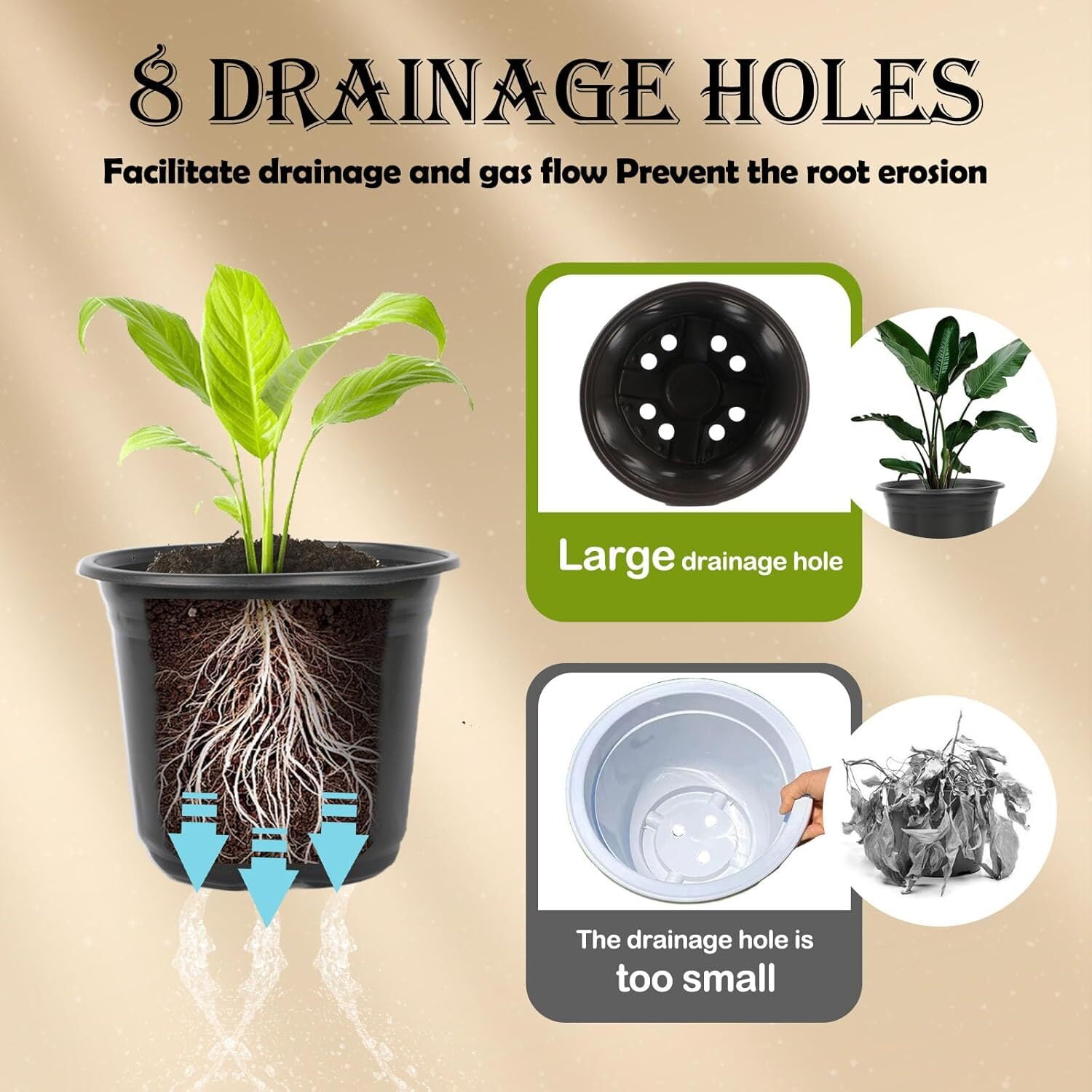 100 Pcs Nursery Pots for Plants,Black Nursery Pots,Thickened Soft Plastic Plant Pots with Holes,Garden Flower Seedling Pot Container for Seedling,Cuttings,Transplanting (Black,6inch)