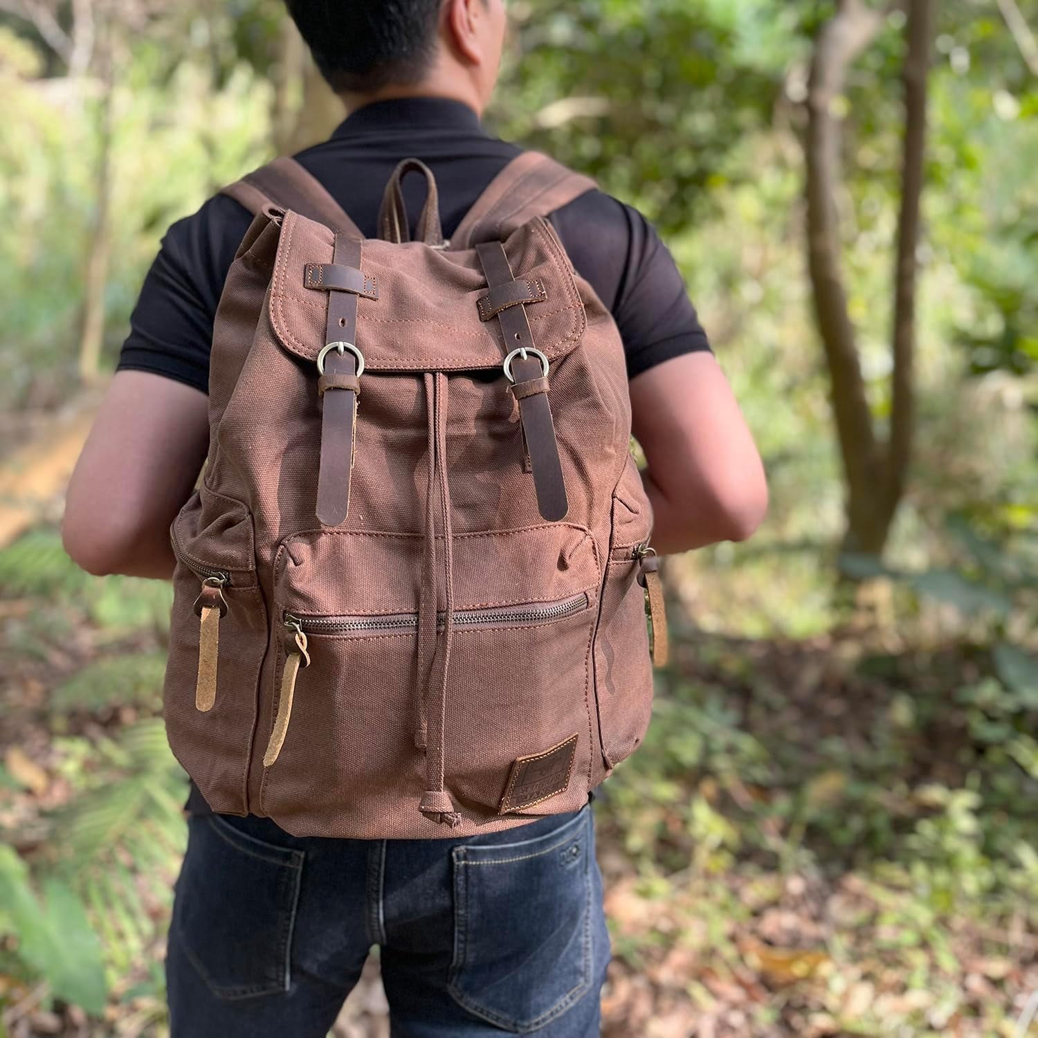 AUGUR Canvas Vintage Backpack 35L, Large Capacity Travel Laptop Backpack Fits 13–16 Inch, Unisex