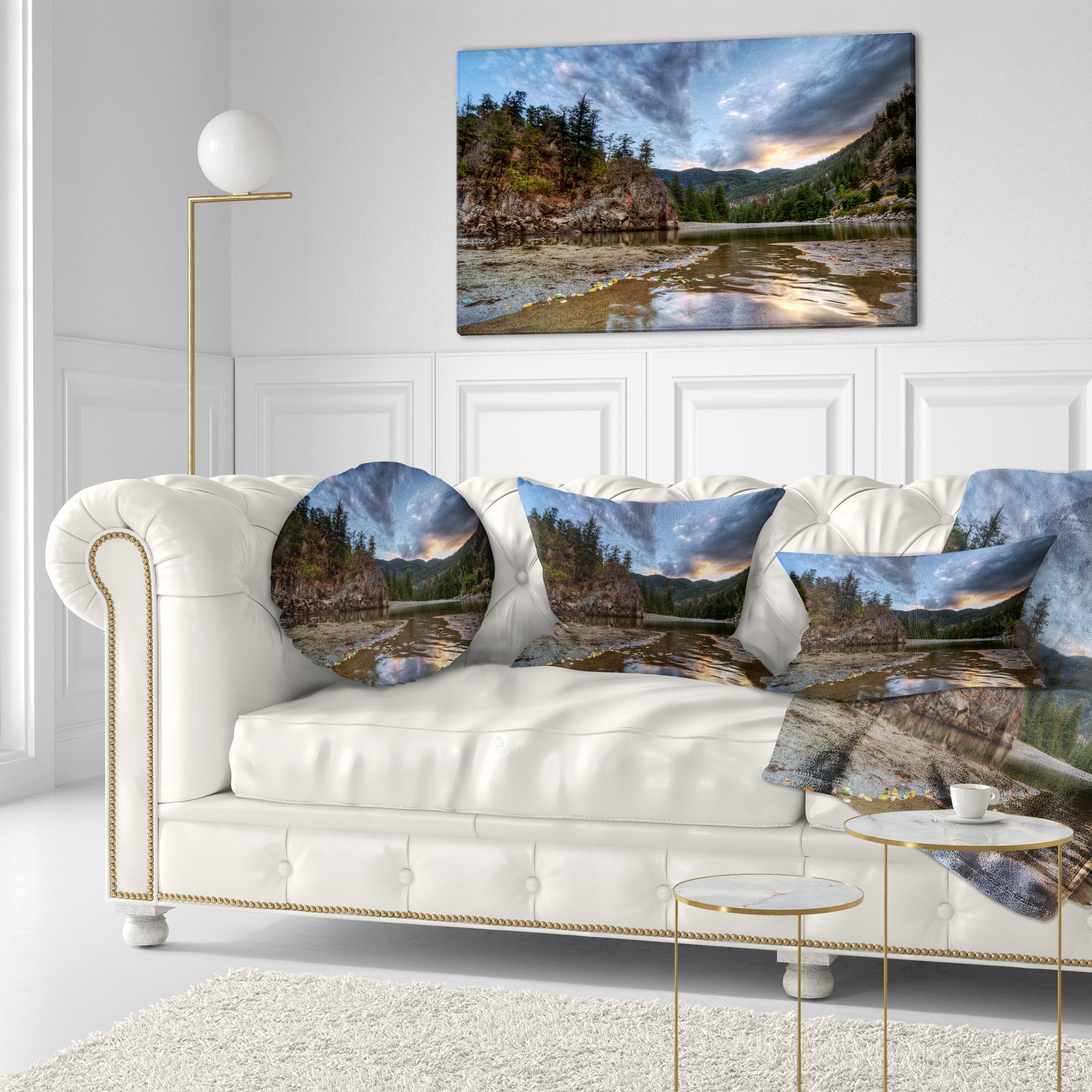 Designart Peaceful Evening at Mountain Creek - Landscape Printed Throw Pillow - 12x20