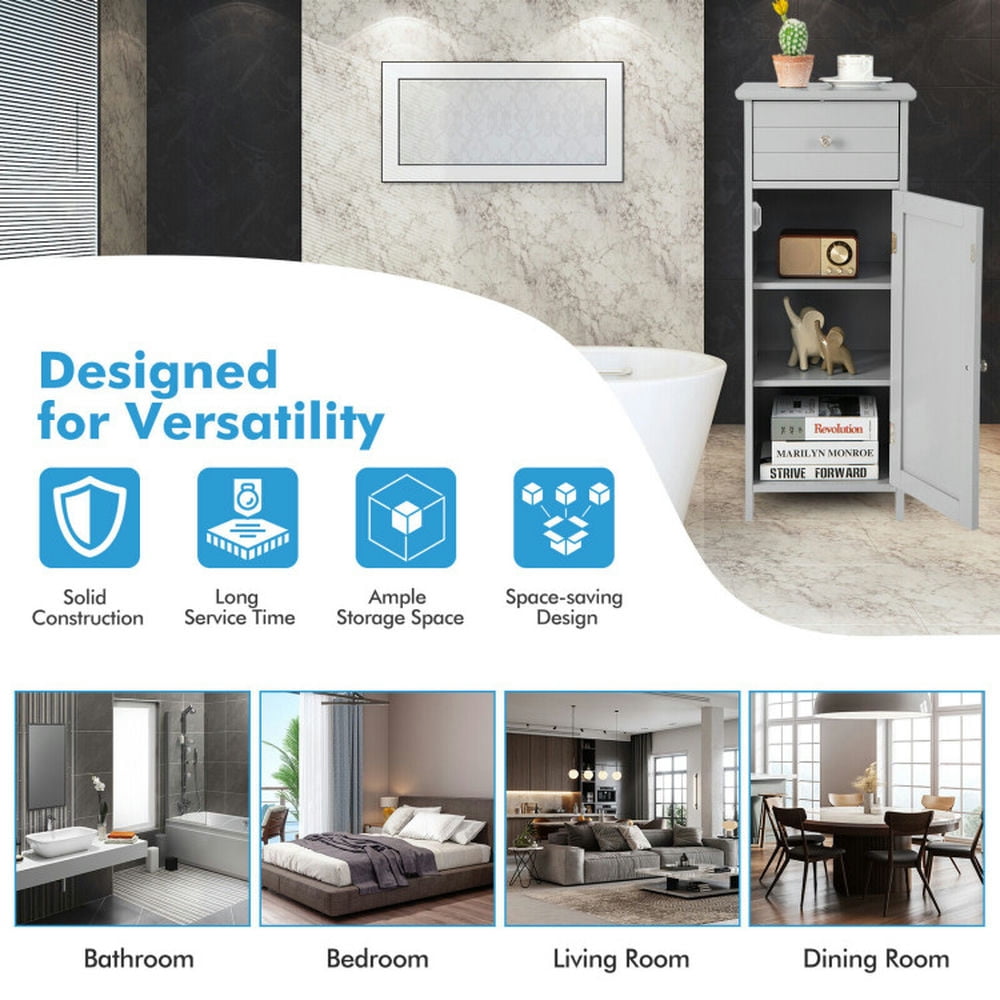 Finihen Bathroom Storage Cabinet, Bathroom Floor Cabinet, Wooden Bathroom Floor Storage Cabinet with Drawer and Shelf, for Bathroom, Living Room, Bedroom, Kitchen, Gray Finihen Bathroom Storage Cabinet, Bathroom Floor Cabinet, Wooden Bathroom Floor Storage Cabinet with Drawer and Shelf, for Bathroom, Living Room, Bedroom, Kitchen, Gray
