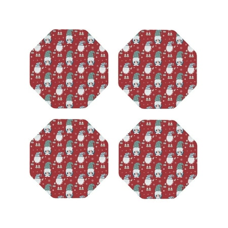 

Honeii Gnome And Snowflakes Print Leather Coaster Set of 4 Ideal for Safeguarding Your Furniture from Drinks Spills and Effortless Cleanup-Octagon