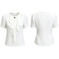 thumbnail image 7 of WAGUTH Women's Elegant Ruffle Front Blouses Short Sleeve Round Neck Solid Color Tops for Casual & Office Business Wear,White,XXL, 7 of 7