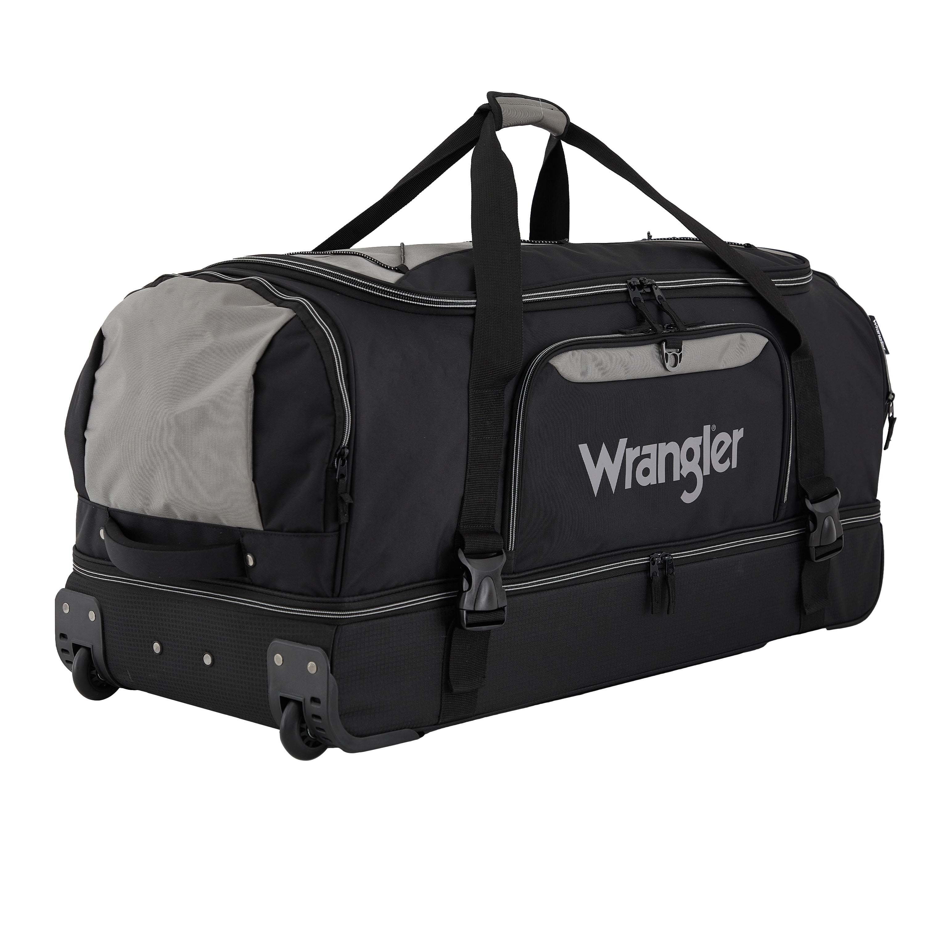 Wrangler Jumbo 36" Drop-Bottom Rolling Duffel with Telescopic Handle - Black