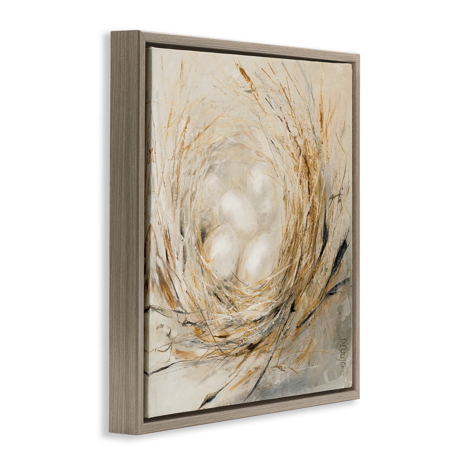 Stupell Industries Abstract Bird Egg Nest Animals & Insects Painting Brown Floater Framed Canvas Art Print Wall Art, 18 x 18