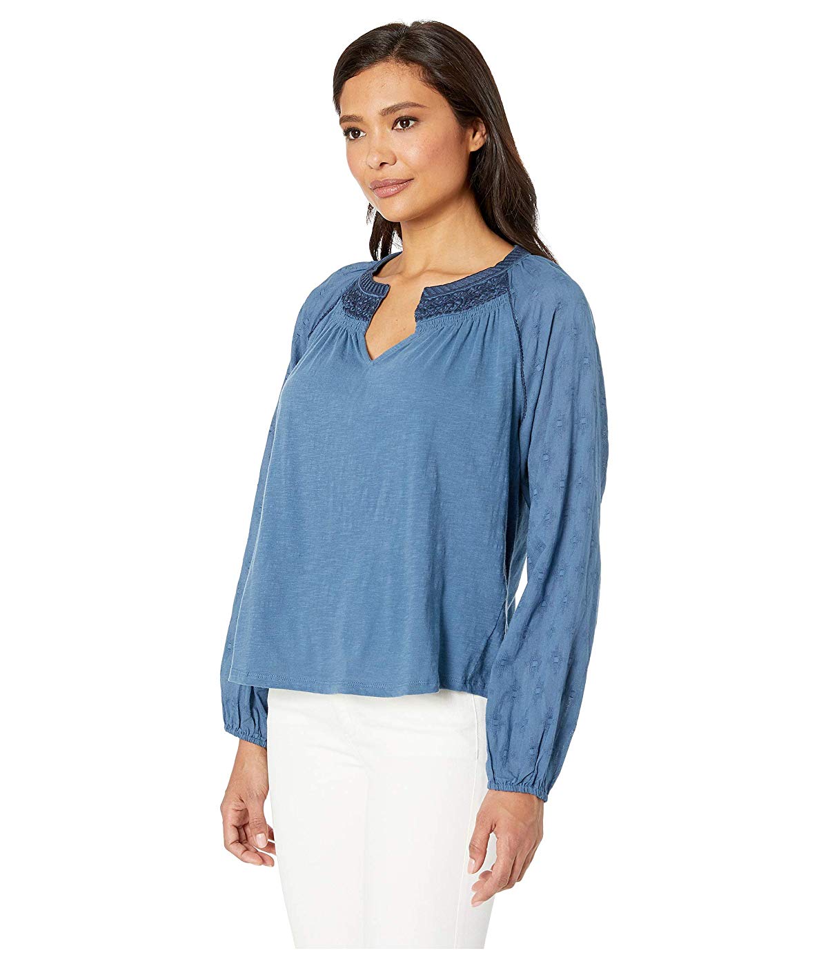 lucky brand embroidered peasant top