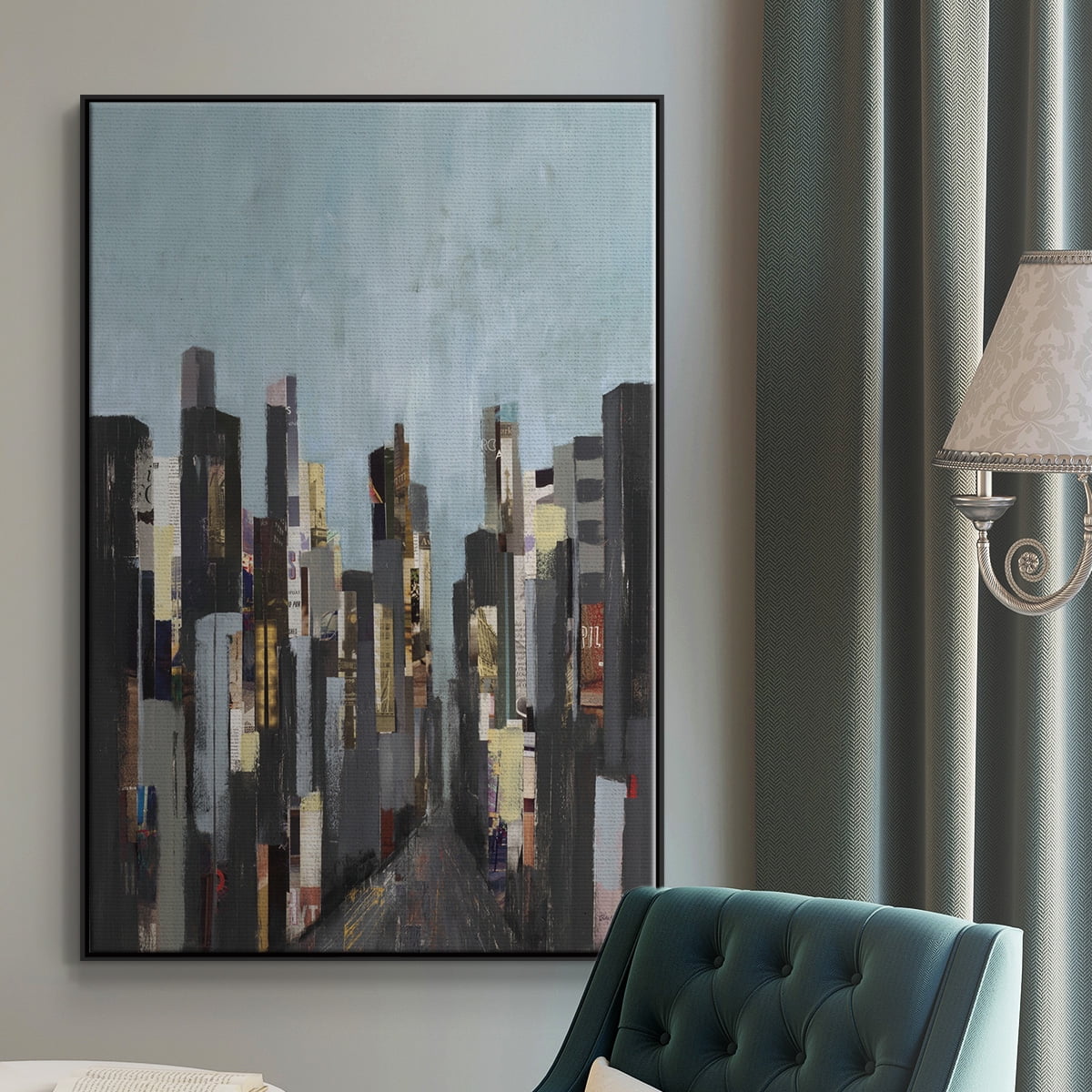 City Beat Framed Premium Gallery Wrapped Canvas - Ready to Hang - 27 x 41 - Black Floating Frame