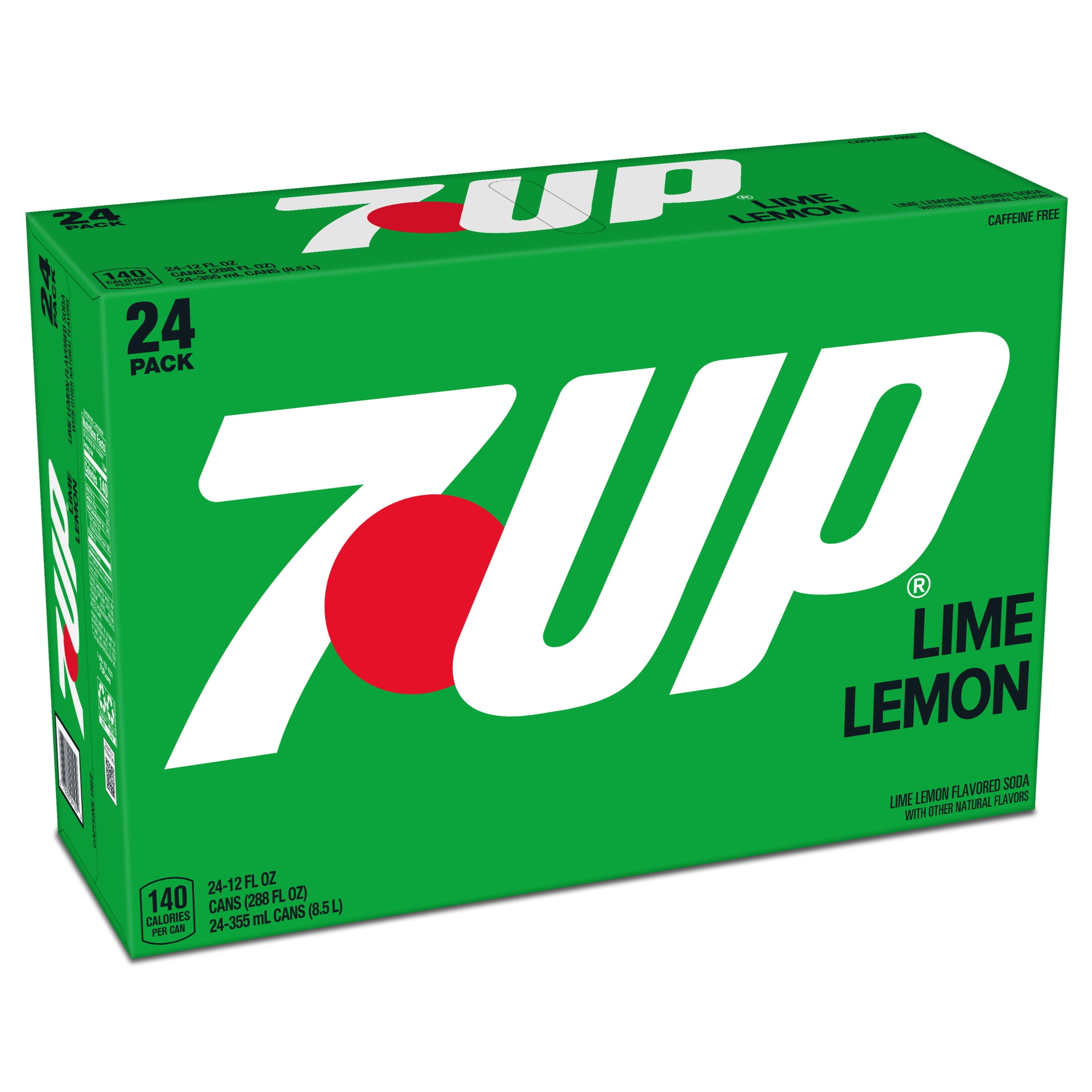 7UP, Lemon Lime Soda, 12 fl oz, 24 Pack Cans, Caffeine Free, Low