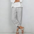 thumbnail image 6 of Mifsaly Cropped Linen Pants Women Patchwork Lace Elastic Waist Summer Capris with Pockets Eyelet Hem Details Loose Fit Casual Beach Vacation Lounge Wear Outfits Gray,XXXL, 6 of 7