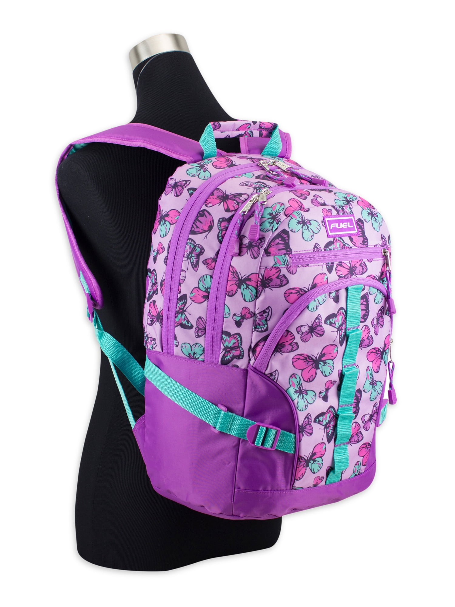Fuel Unisex Multipocket Dynamic Active Backpack, Purple Butterfly Print