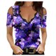thumbnail image 2 of ICHUANYI Clearance Women's Broken Floral Printed Loose V-Neck Short Sleeve Tunic Shirt Blouse Tops(Purple, S) ICHUANYI WER2023080902862, 2 of 6