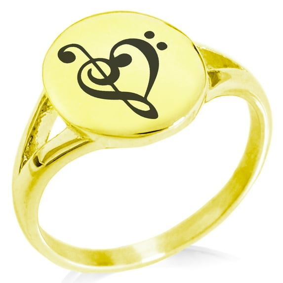 Stainless Steel Treble Bass Clef Musical Heart Minimalist Oval Top Polished Statement Ring