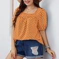 thumbnail image 3 of Jewelreauty Women Plus Size Polka Dot Tops Puff Short Sleeve Square Neck Chiffon Blouses Casual Tunic Tee (XL, Yellow), 3 of 8