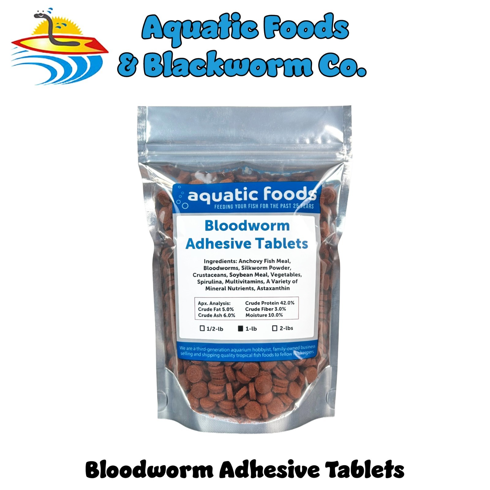Bloodworm Glass Sticking 42% Protein Tablets for Angels, Tetras, Guppies, Cichlids, All Community Tropical Fish 1-lb Bag